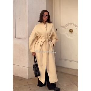 Zara Oversized Wool Blend Coat Cream Size L